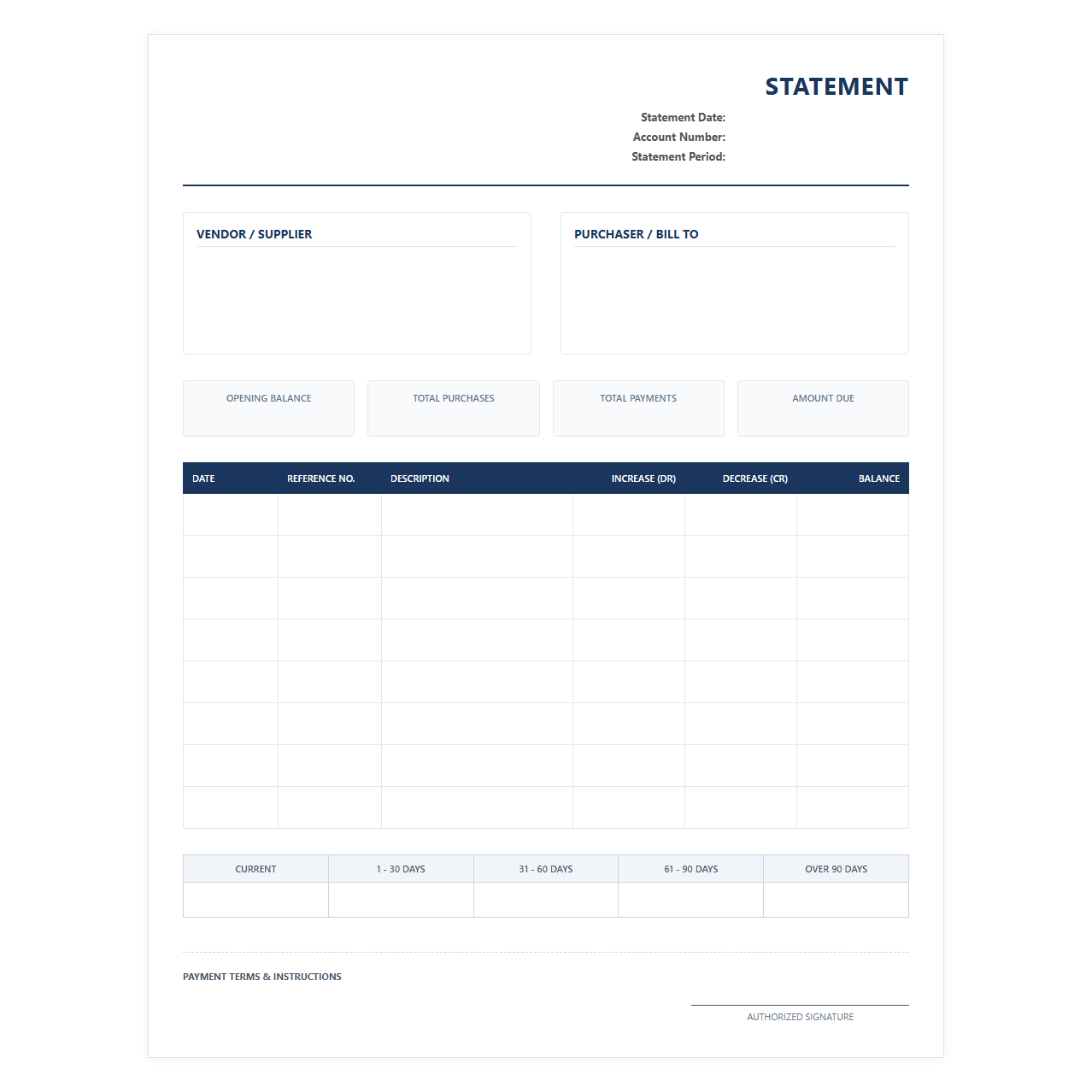 Monthly Purchase Account Statement Layout