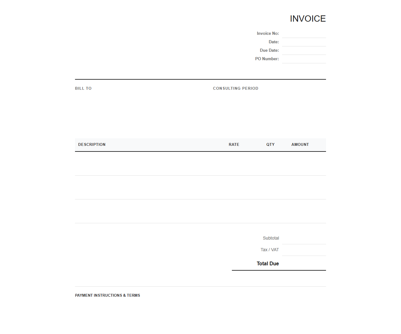 Monthly Retainer Commercial Consulting Invoice Template