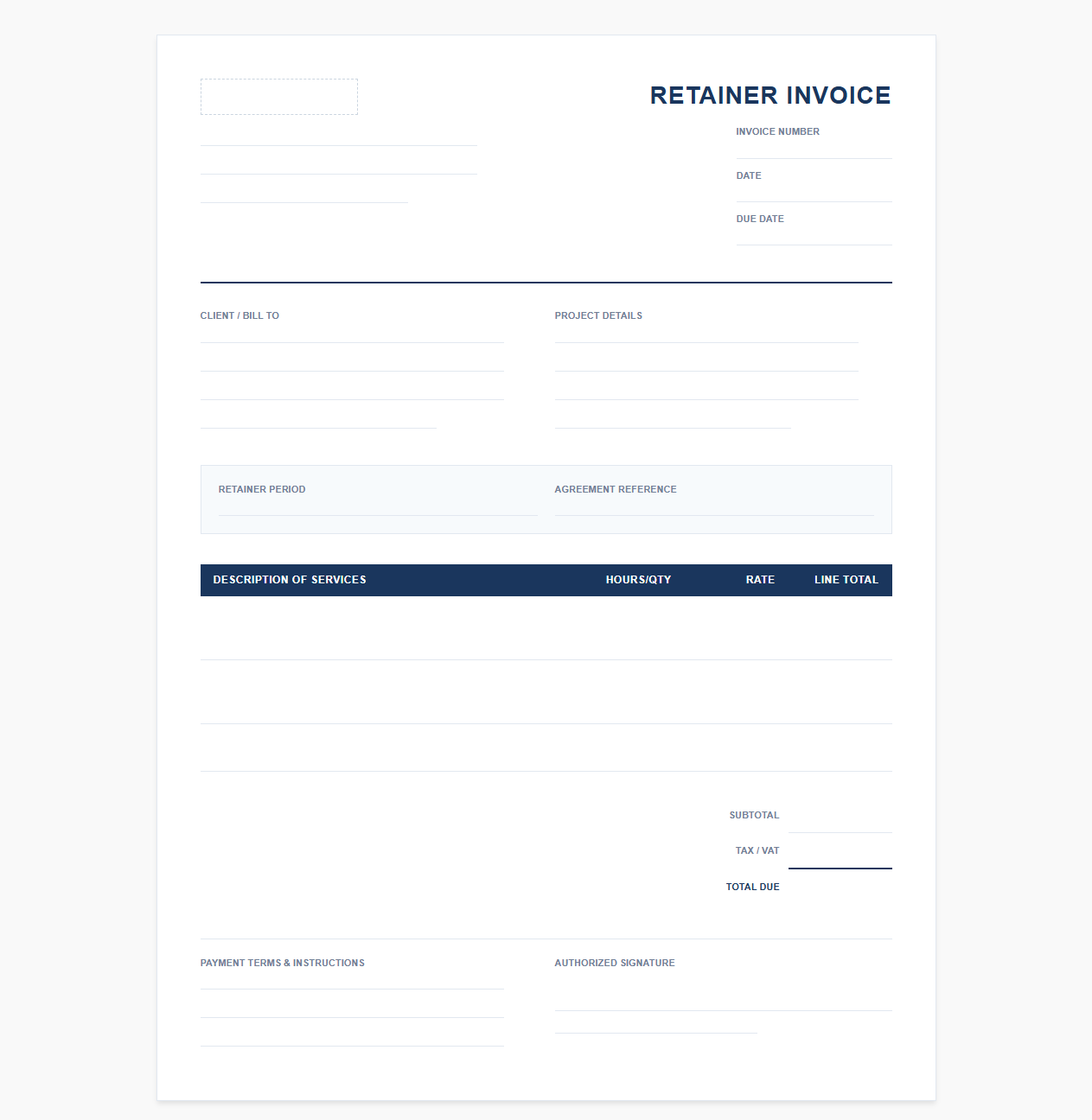 Monthly Retainer Invoice for Commercial Project Management