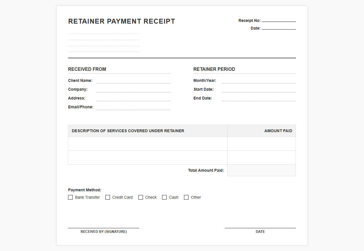 Monthly Retainer Payment Receipt