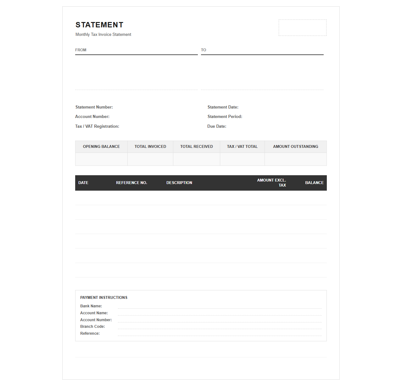 Monthly Tax Invoice Statement Template