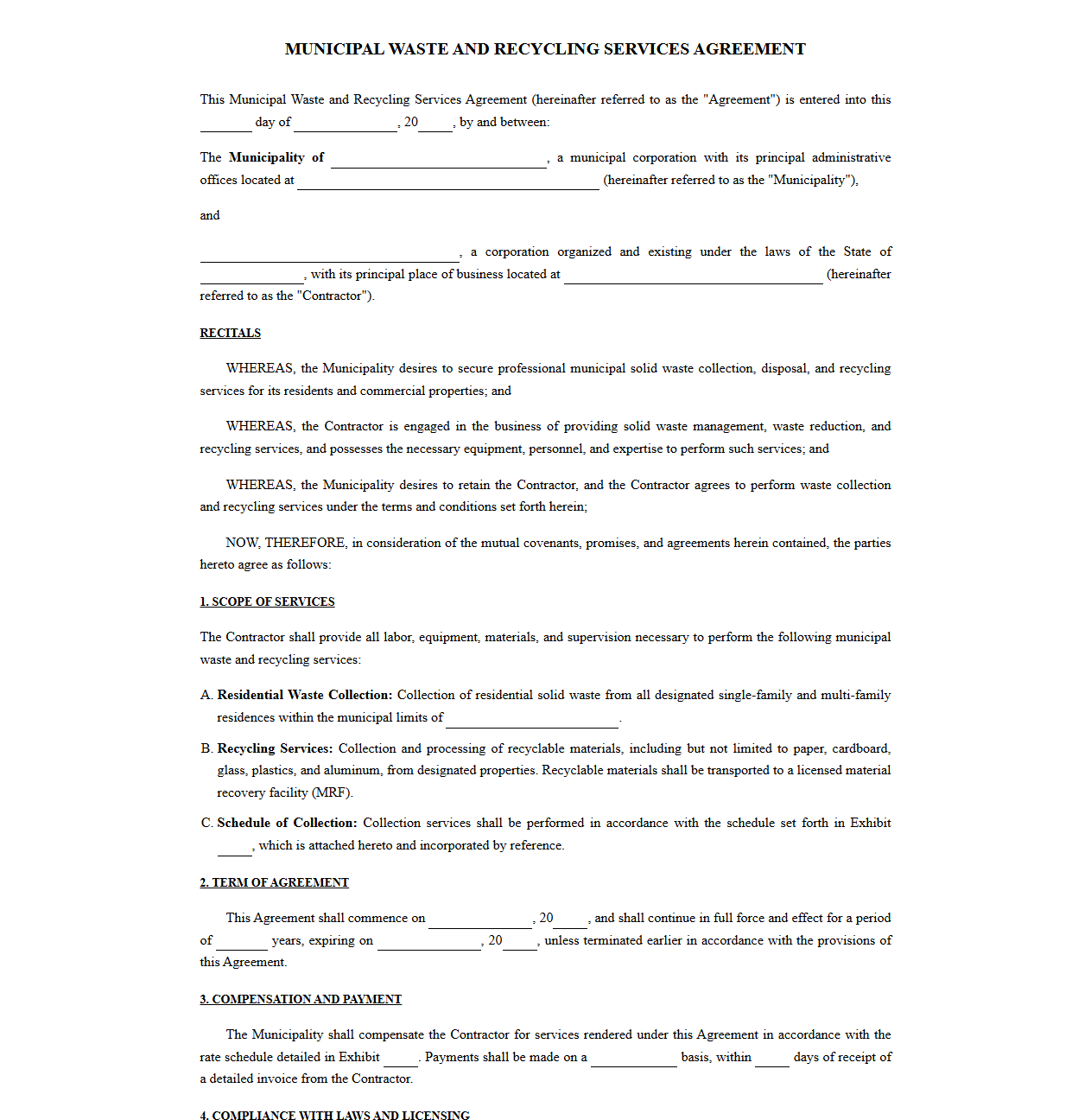 Municipal Waste and Recycling Services Agreement