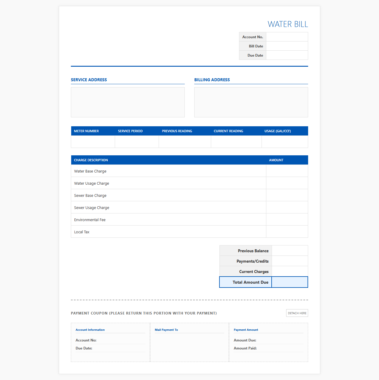Municipal Water Bill Invoice Template