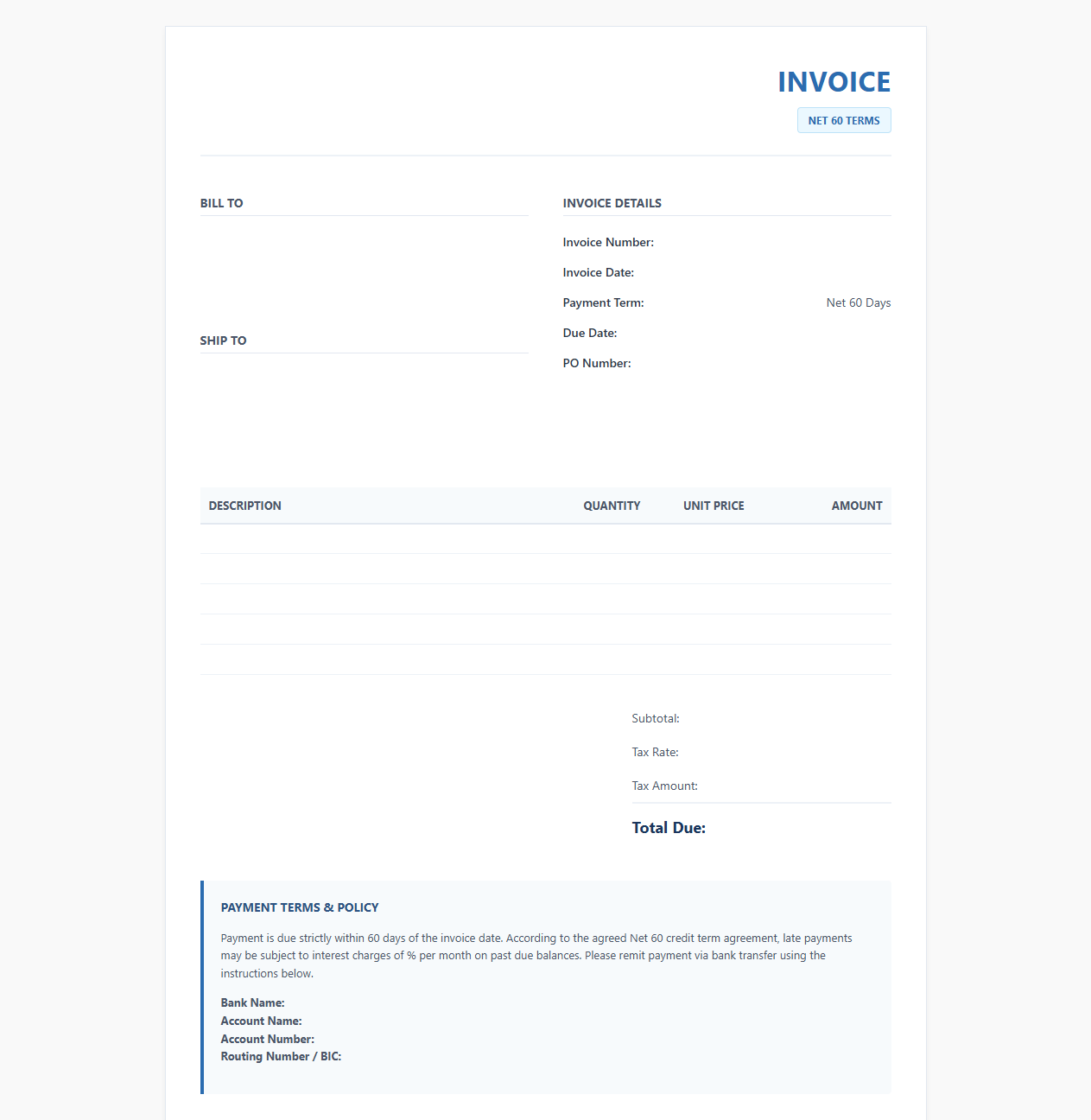 Net 60 Credit Term Billing Template
