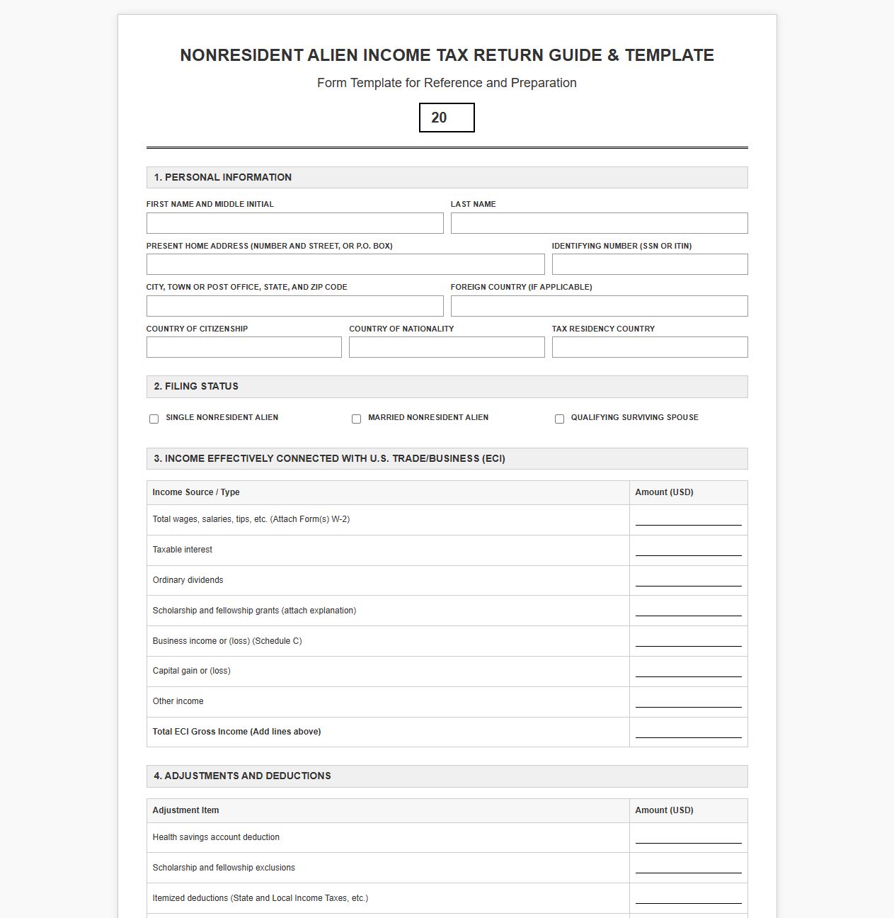 Nonresident Alien Income Tax Return Guide