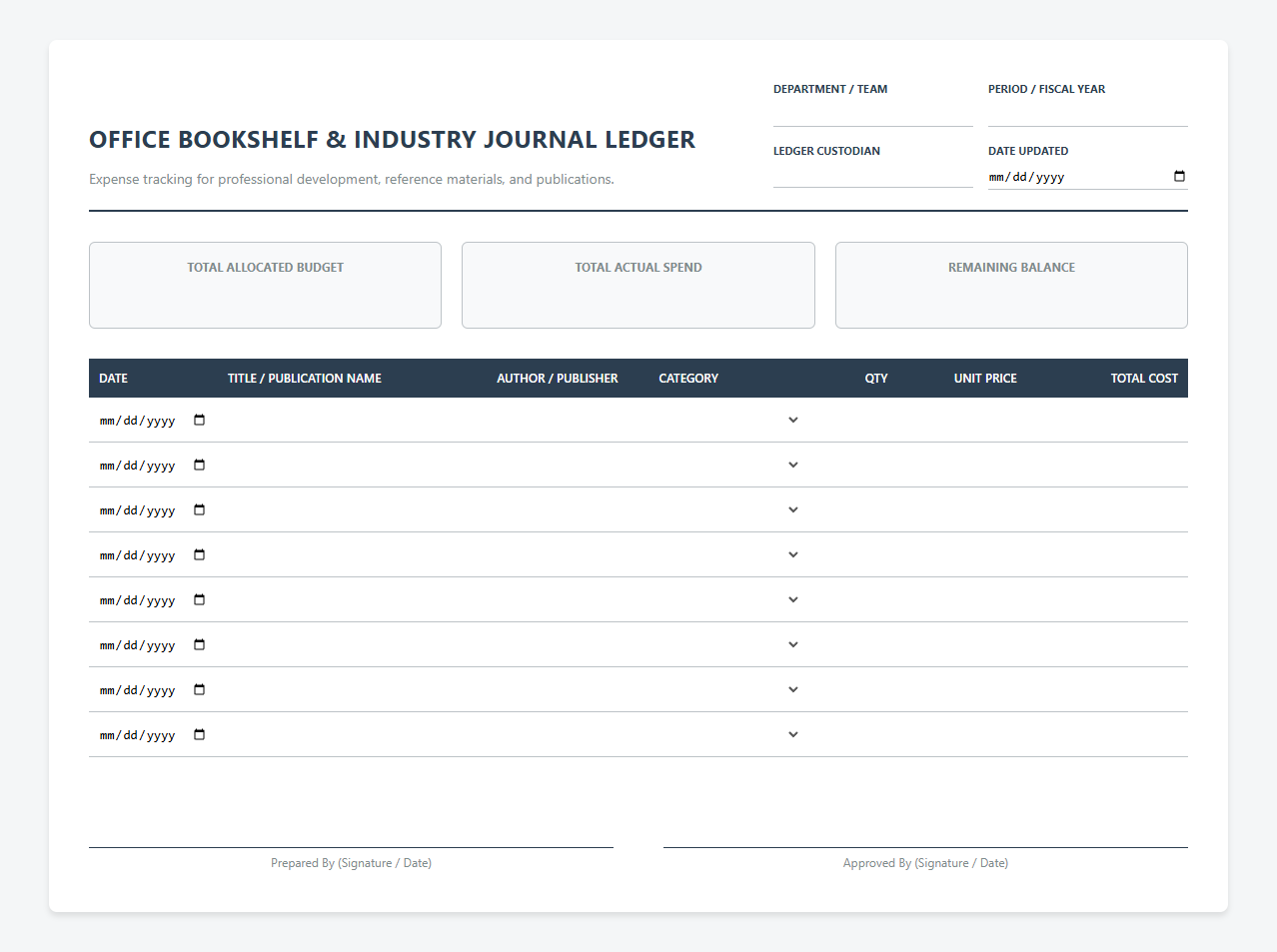 Office Bookshelf and Industry Journal Expense Ledger