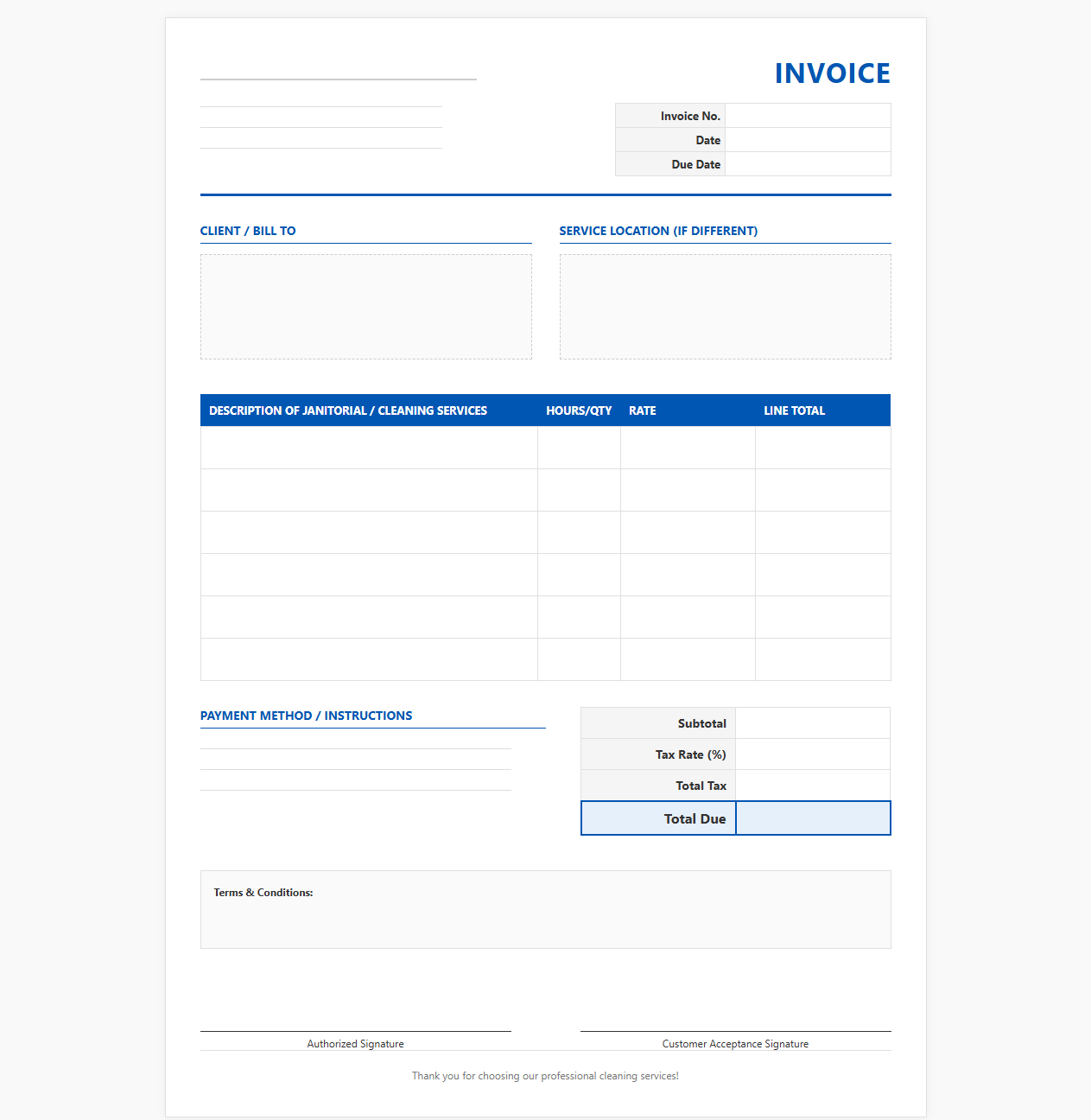 Office Cleaning Service Invoice Form