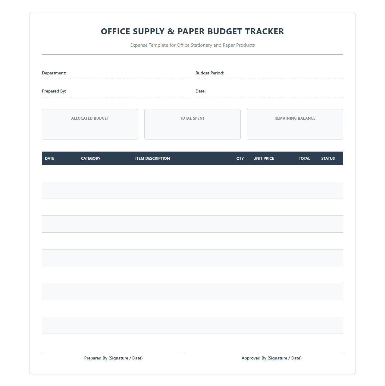 Office Supply and Paper Budget Tracker