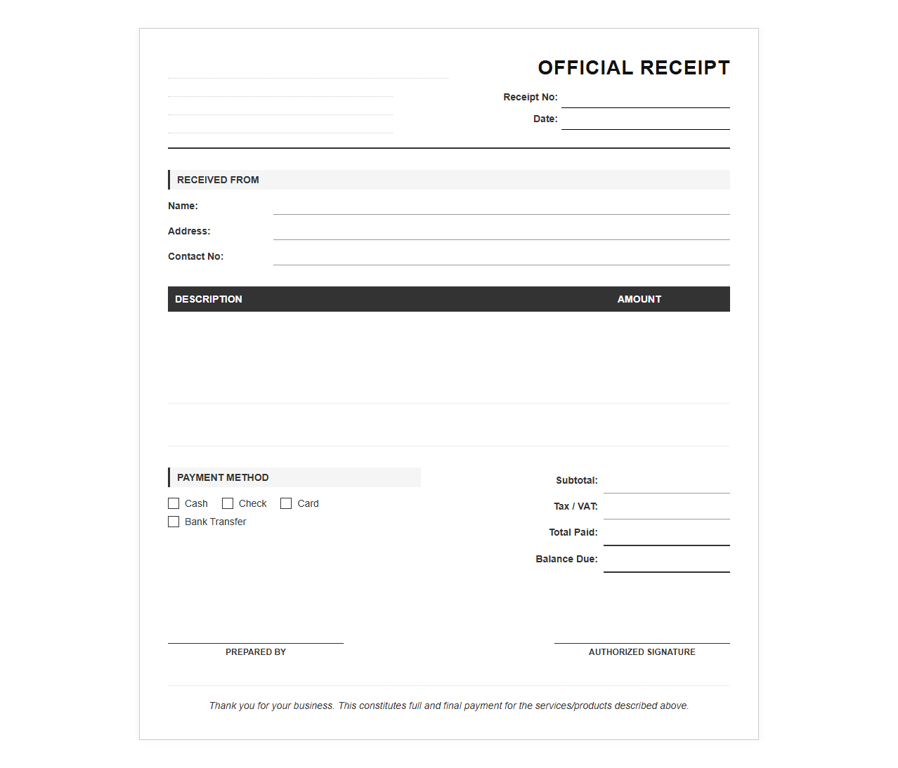 Official Receipt of Full Payment