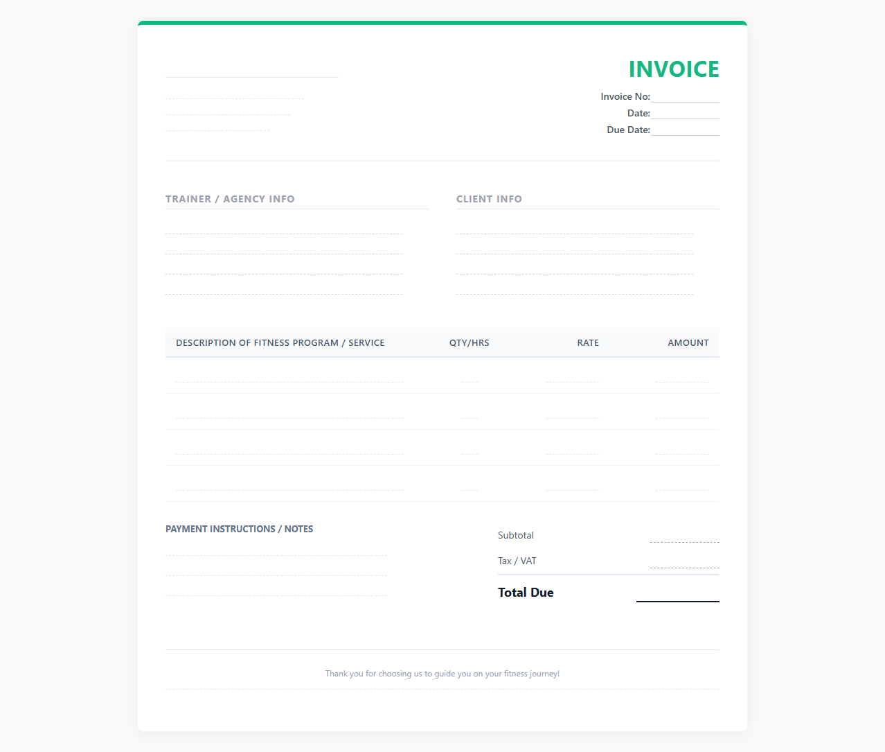 Online Fitness Program Invoice Template