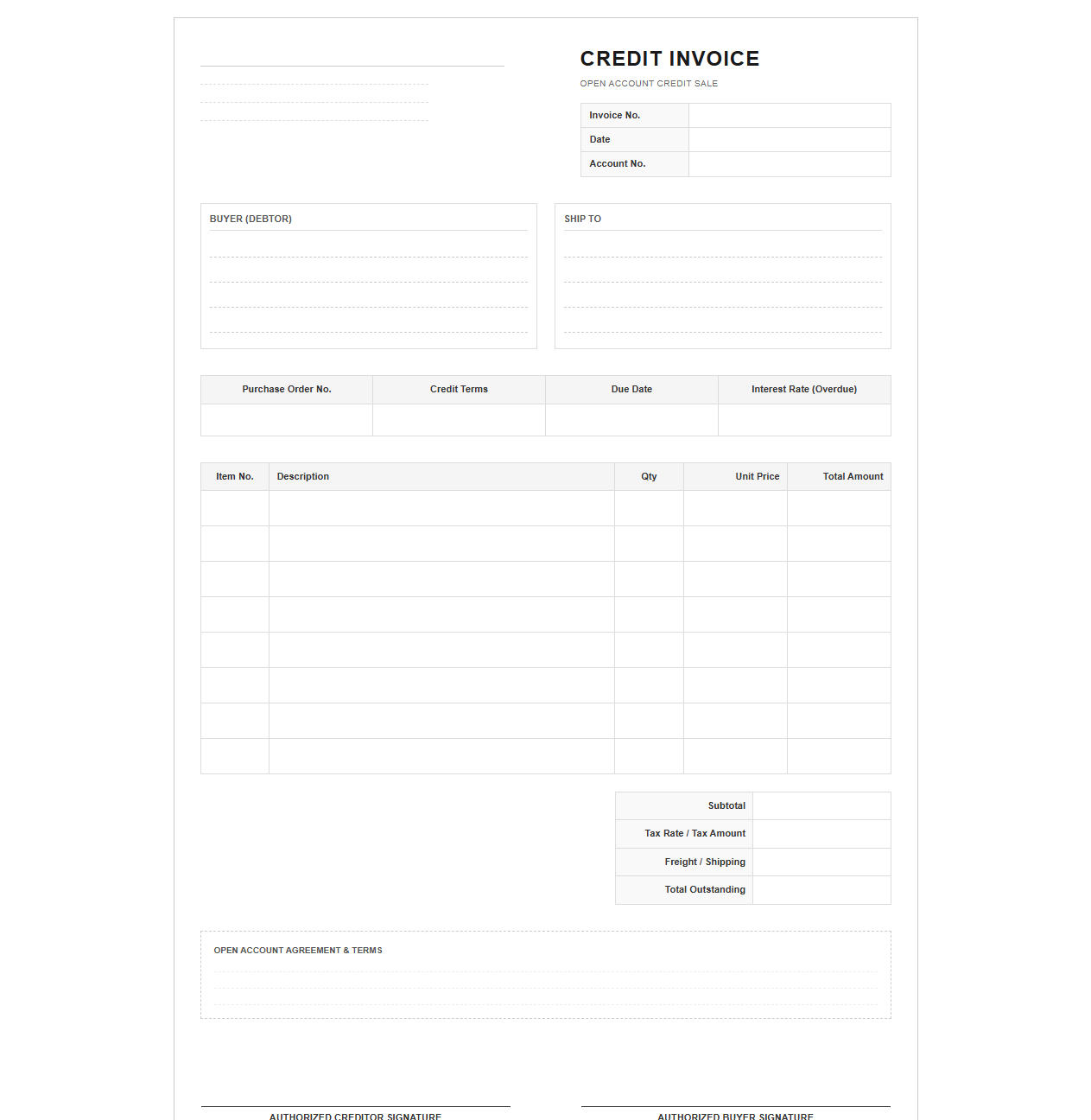 Open Account Credit Sales Invoice