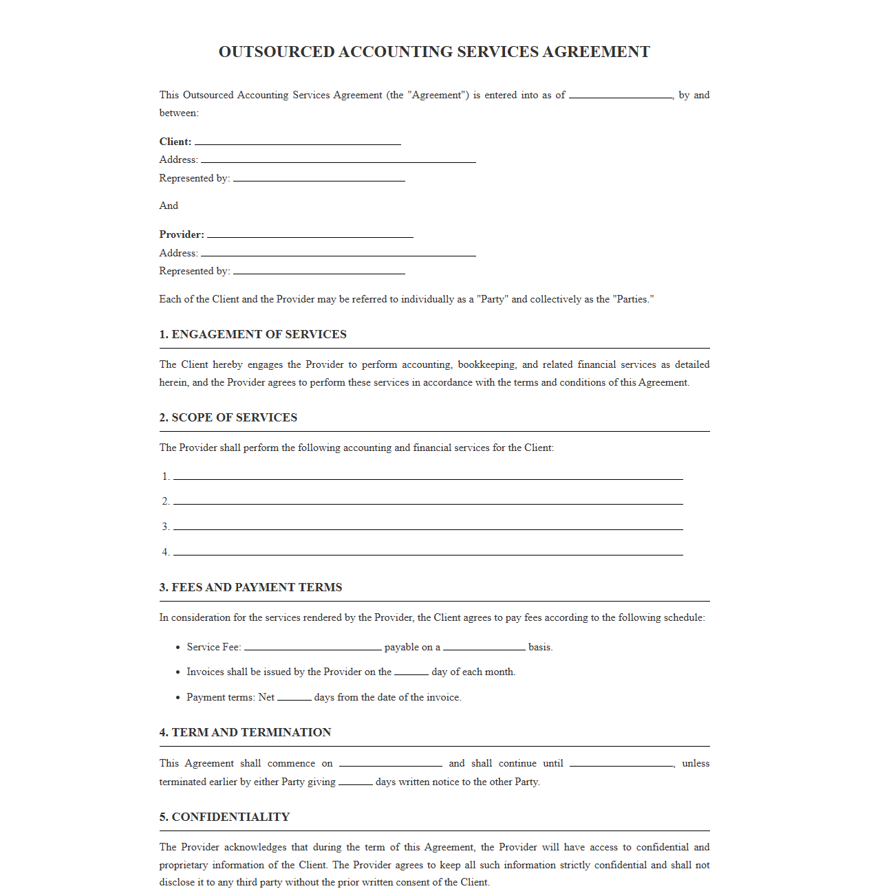 Outsourced Accounting Services Agreement Template