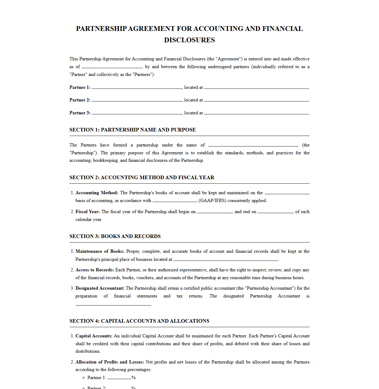 Partnership Agreement for Accounting and Financial Disclosures
