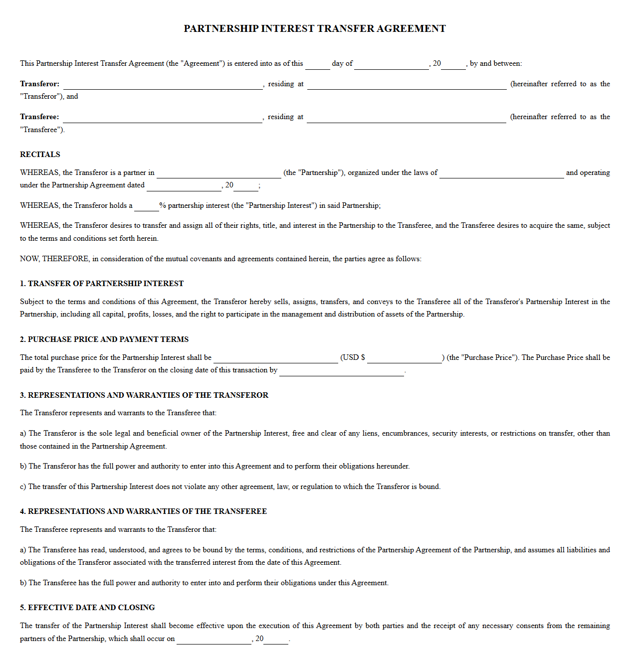Partnership Share Transfer Agreement Template