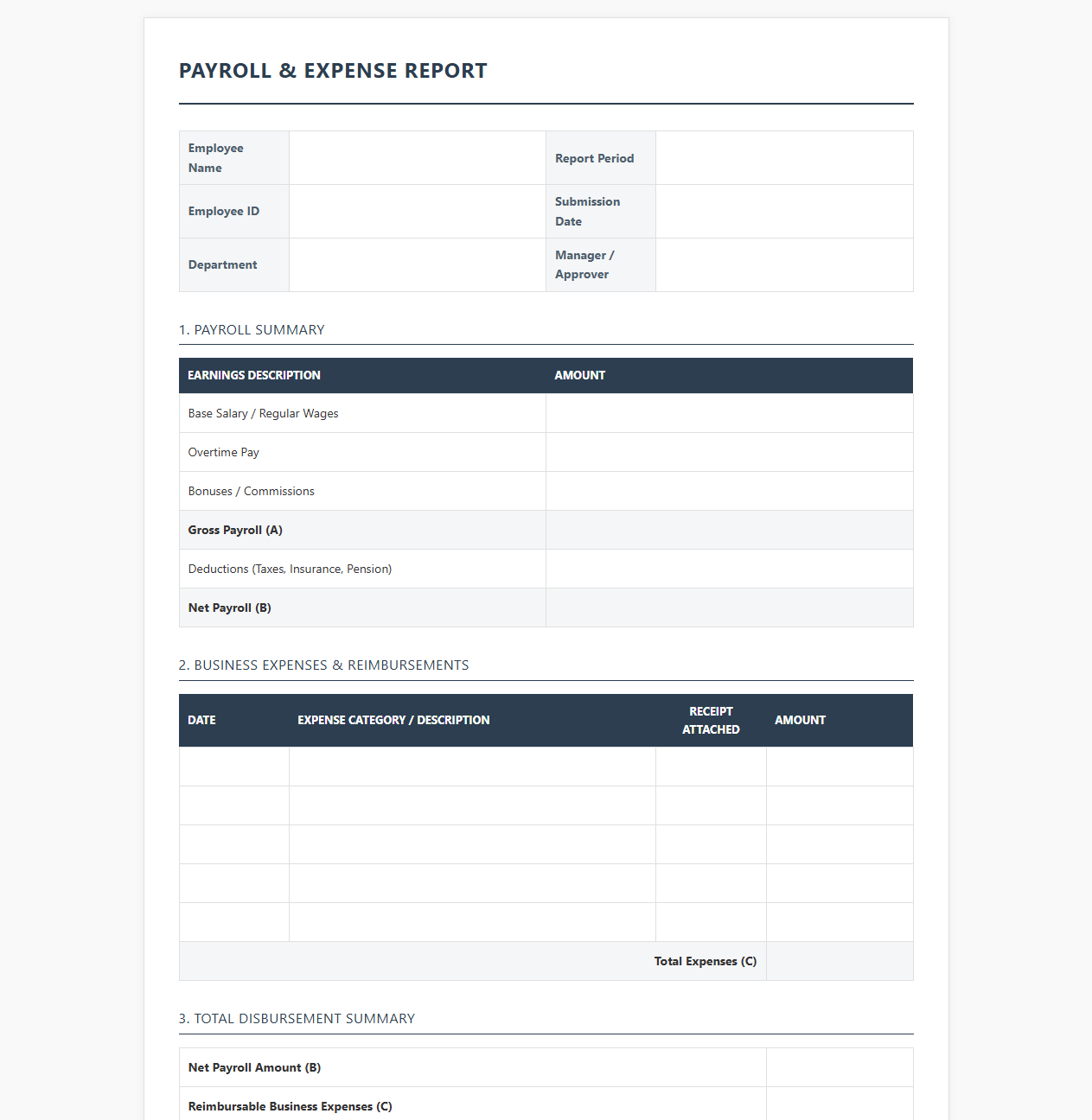 Payroll and Business Expense Report Template