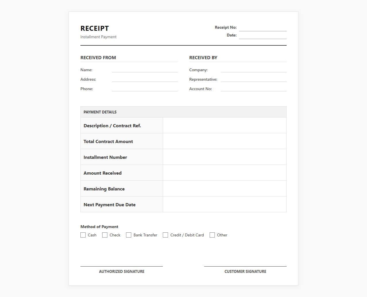 Periodic Payment Receipt Template