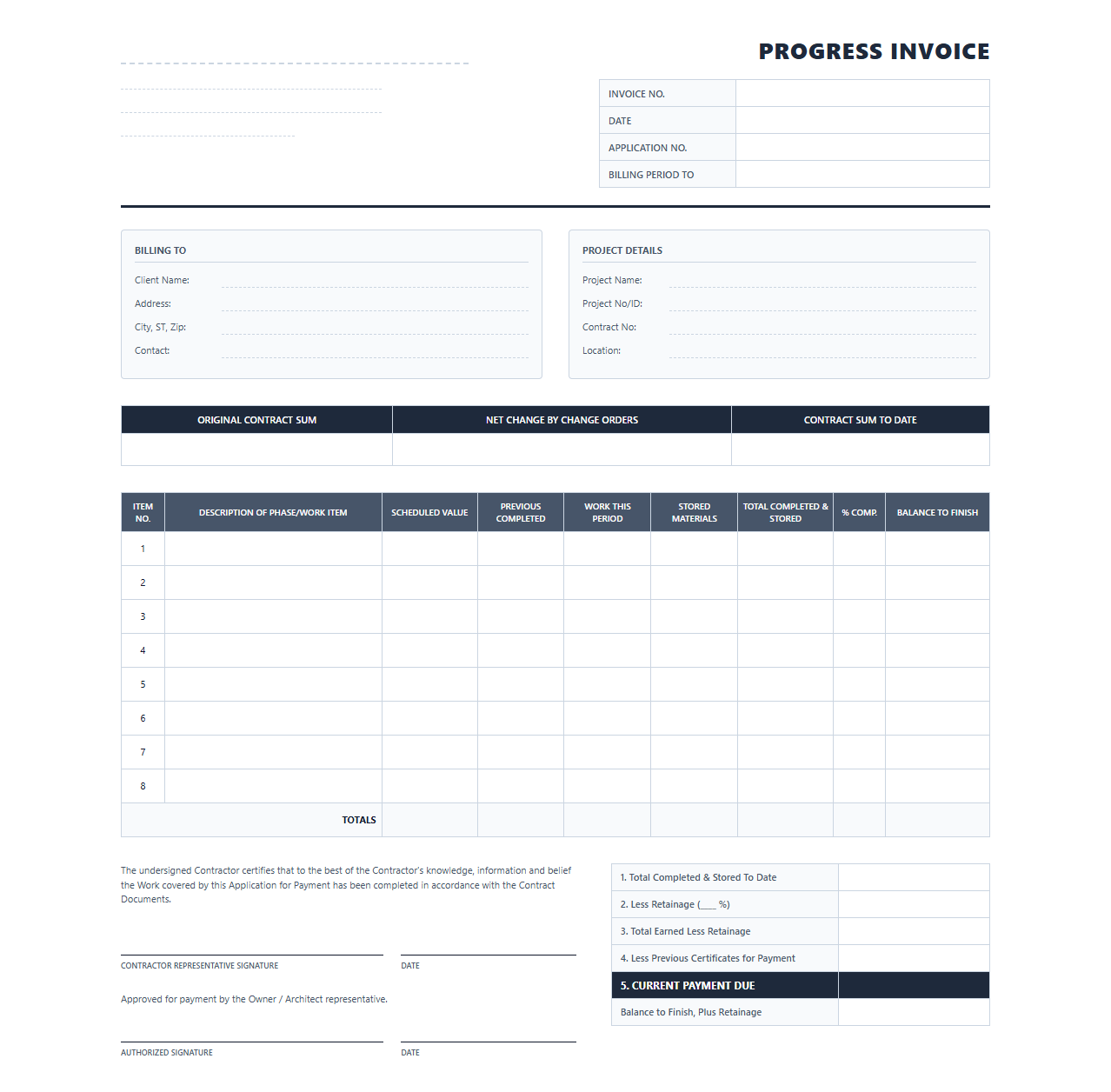 Phased Project Billing Invoice Form