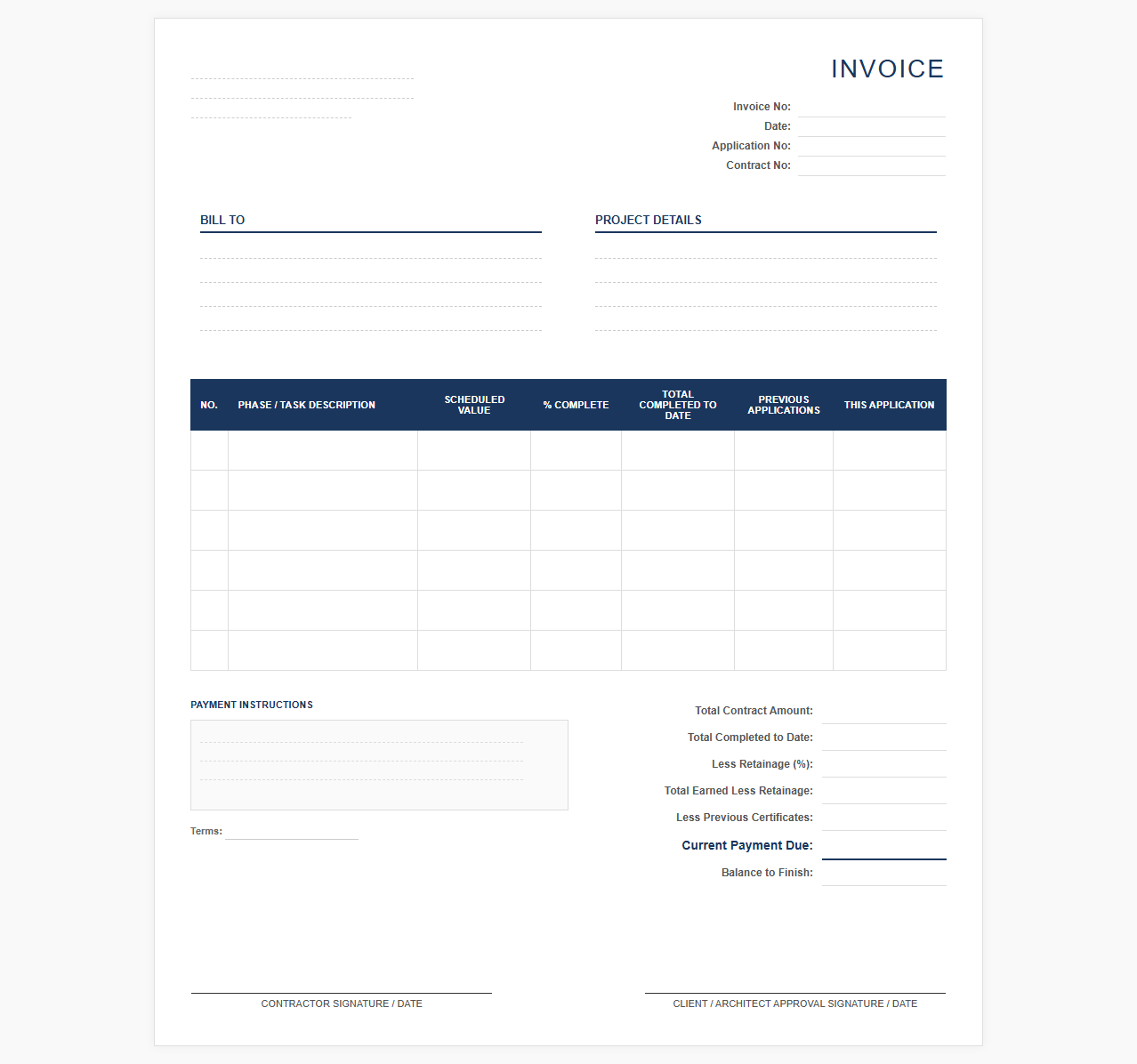 Phased Project Payment Invoice Template