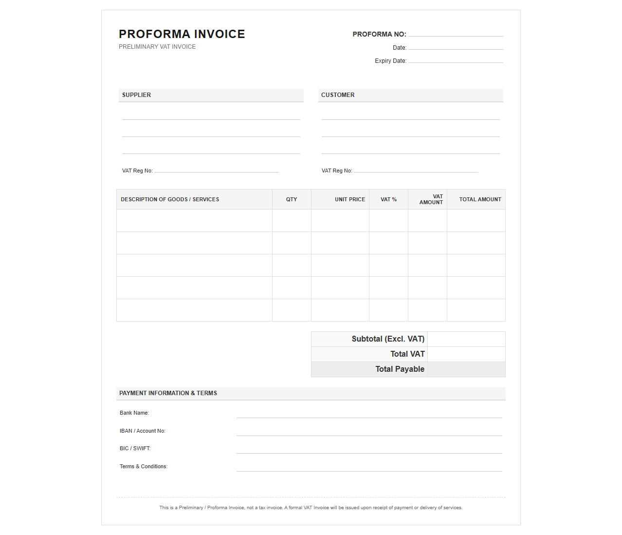 Preliminary VAT Invoice Template