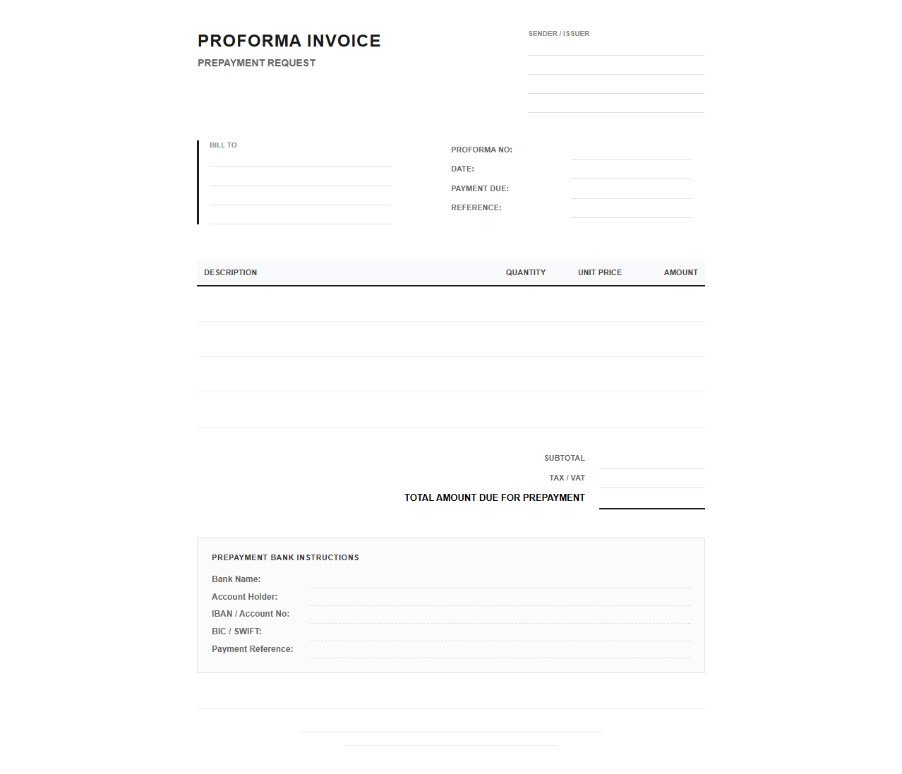 Prepayment Request Proforma Invoice