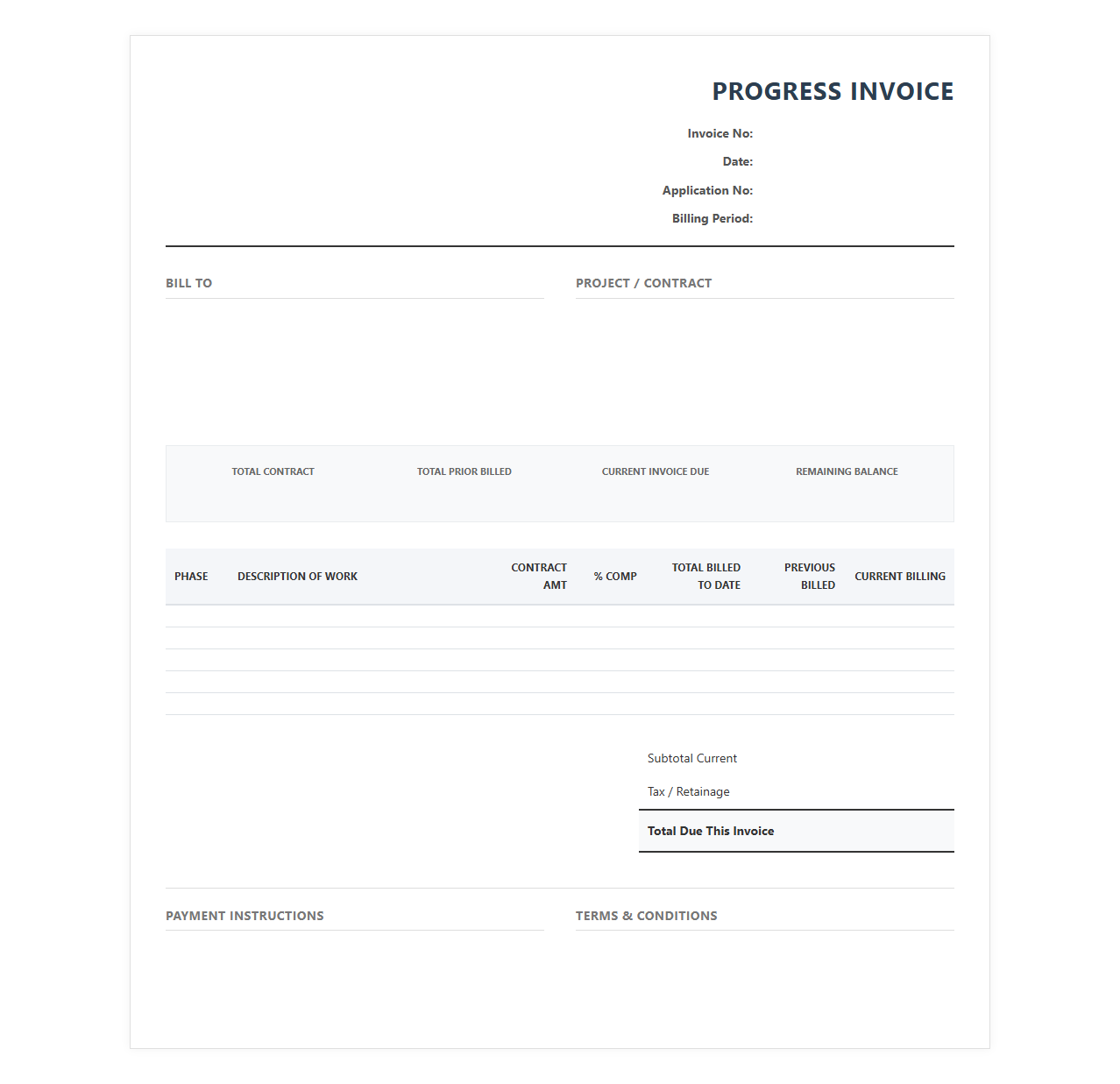 Progress Billing Invoice Template