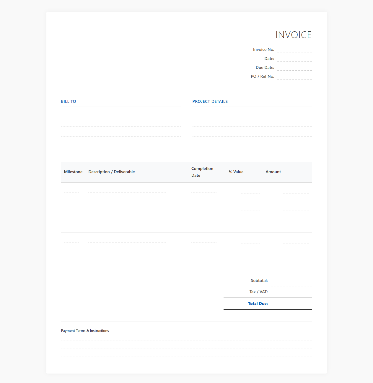 Project Management Milestone Billing Template
