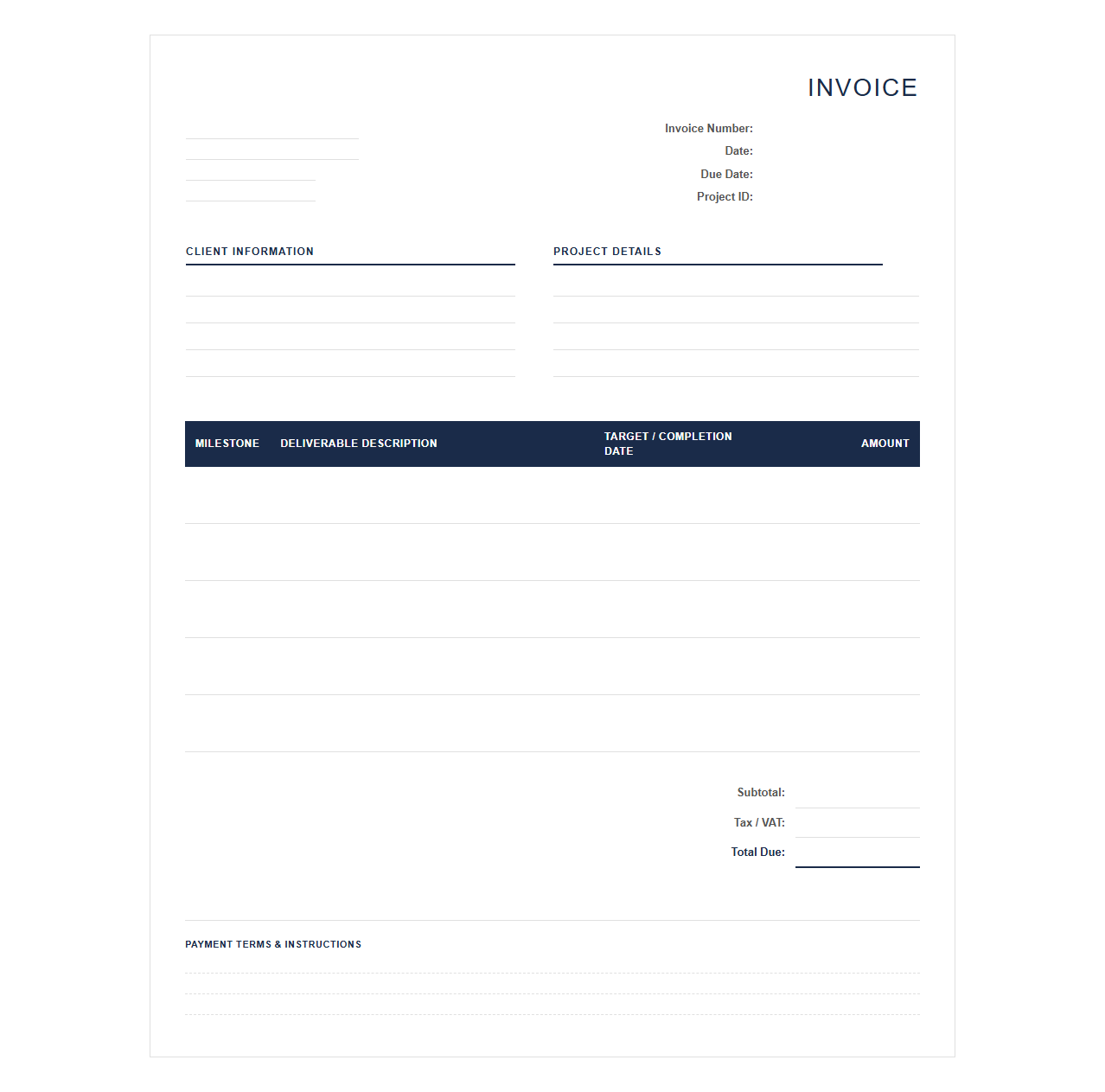 Project Milestone Management Consulting Invoice Template