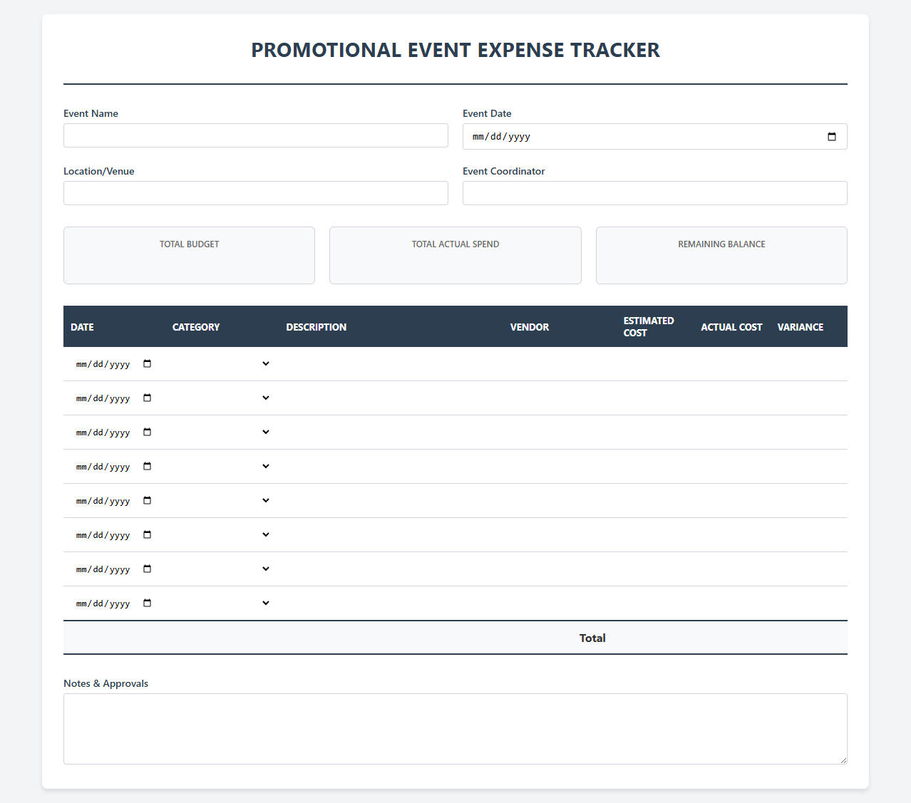 Promotional Event Expense Tracker