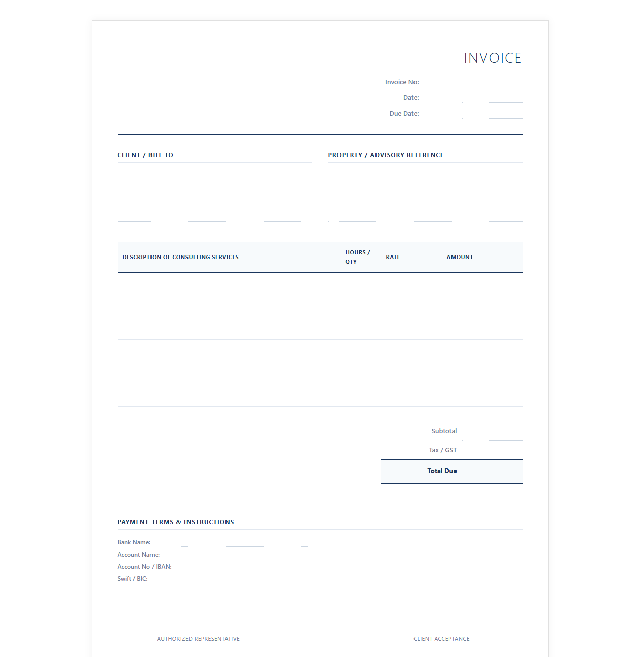 Property Consulting and Advisory Fee Invoice