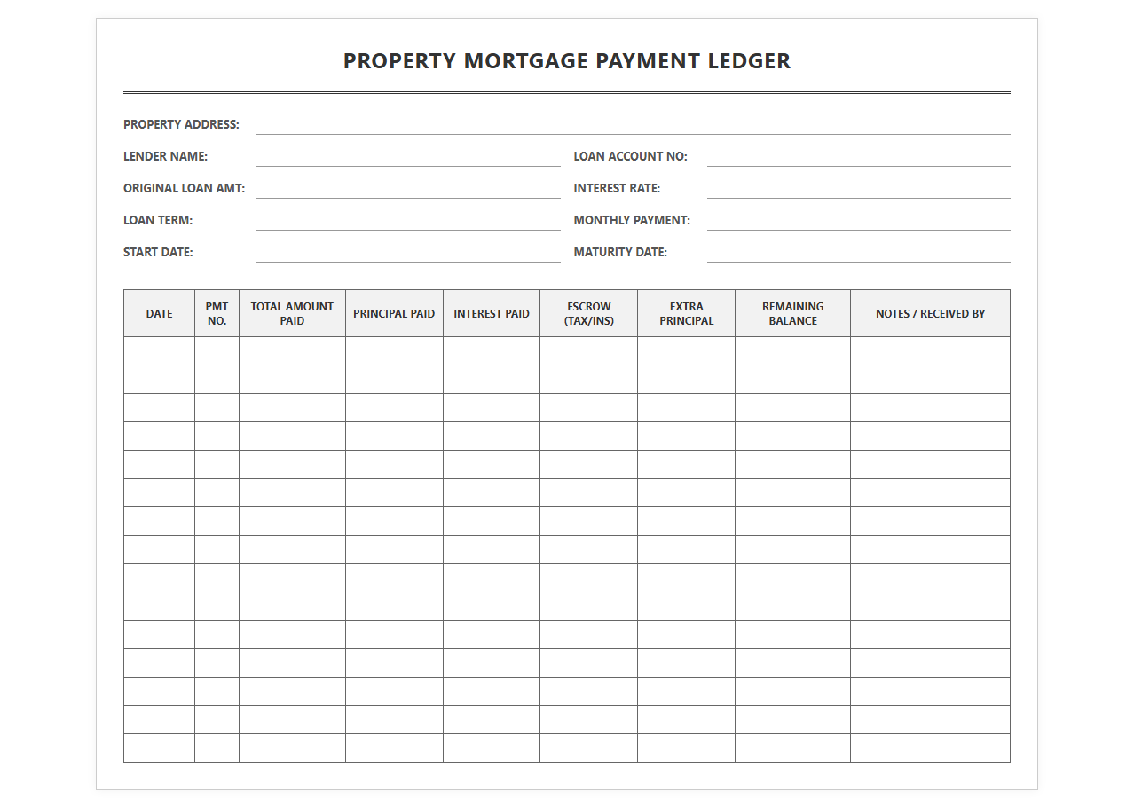 Property Mortgage Payment Ledger