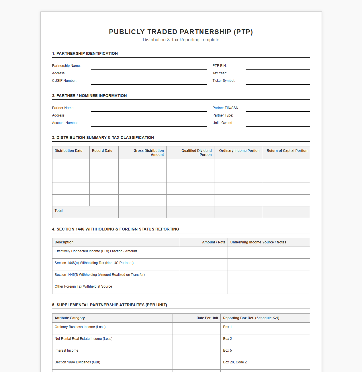 Publicly Traded Partnership Distribution Reporting Template
