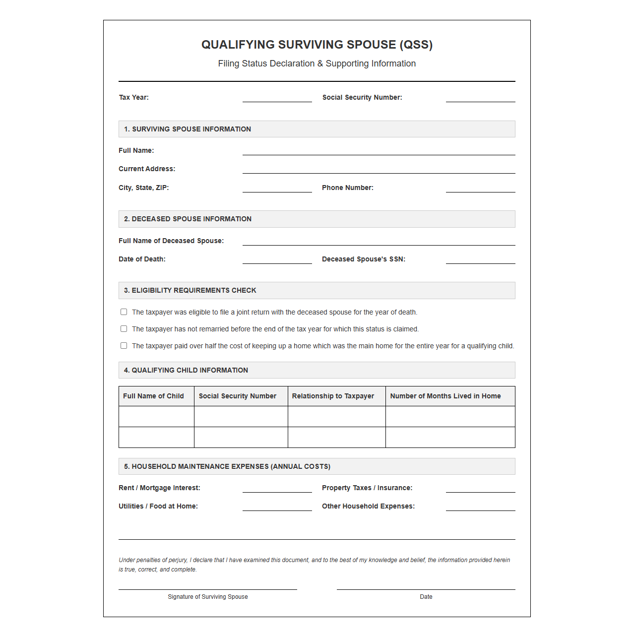 Qualifying Surviving Spouse Filing Template