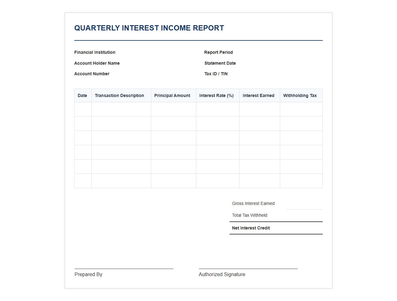 Quarterly Interest Income Report Template