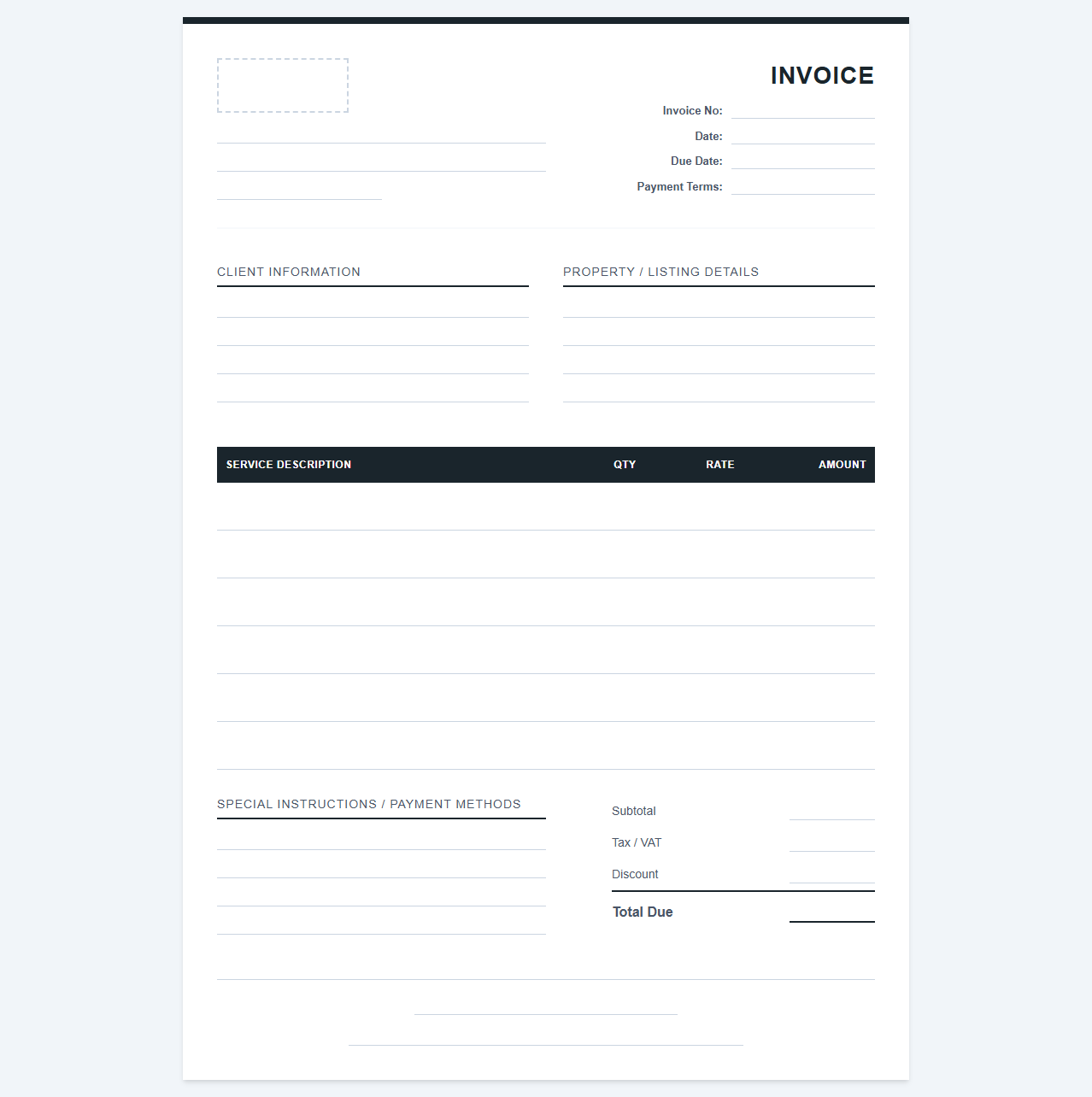 Real Estate Photography and Marketing Invoice Template