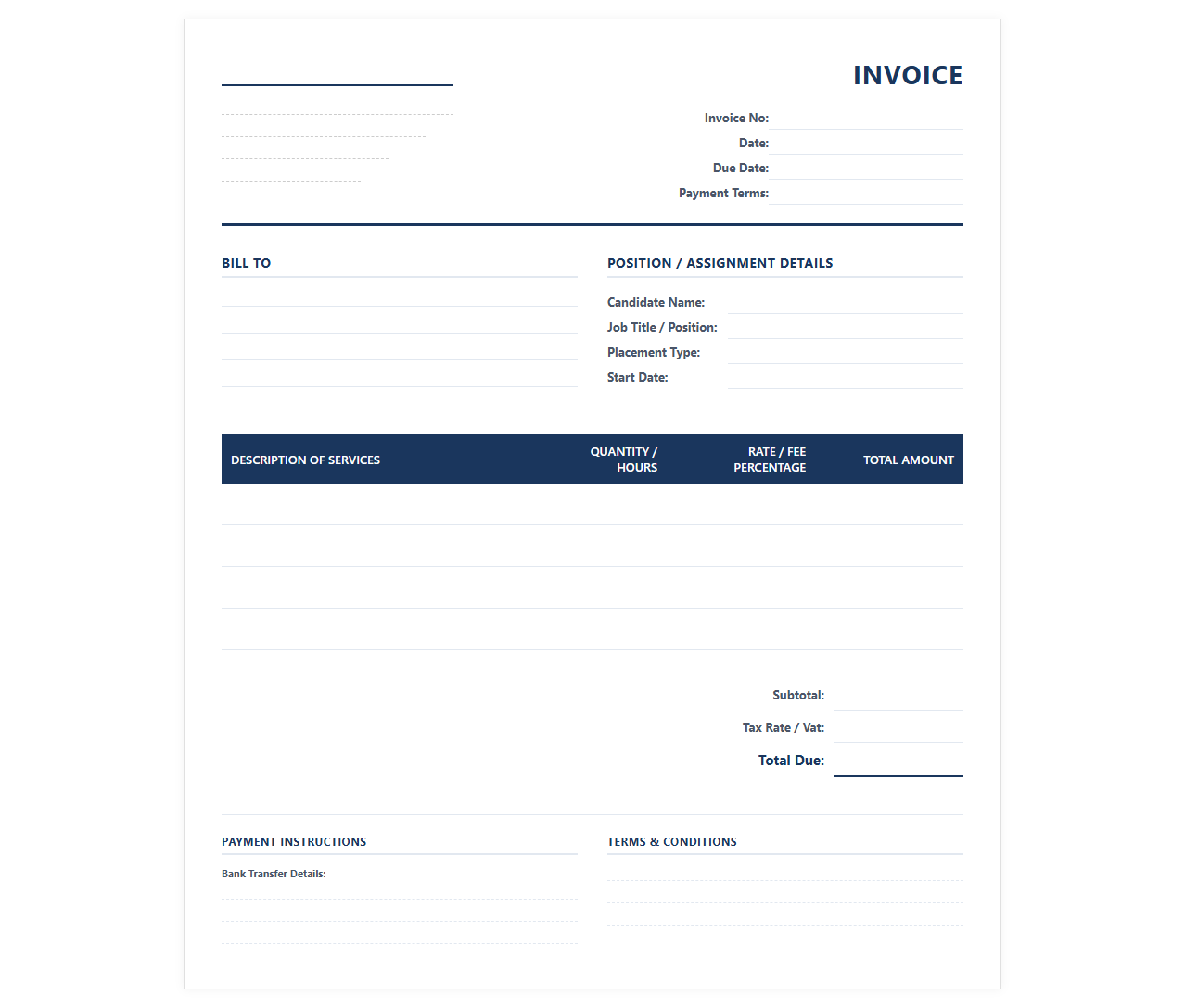 Recruitment and Staffing Agency Invoice Template