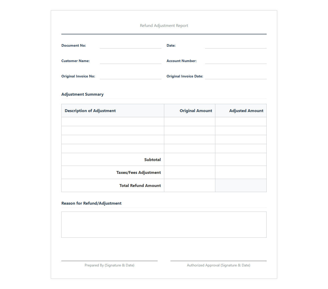 Refund Adjustment Report Template