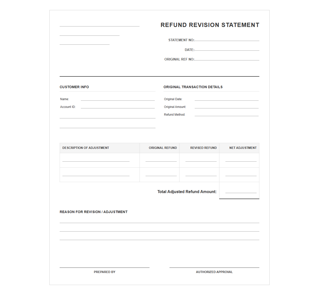 Refund Revision Statement Template