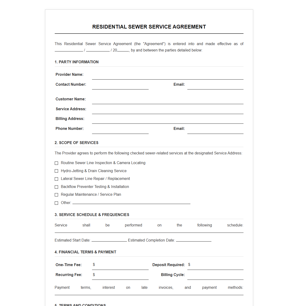 Residential Sewer Service Agreement