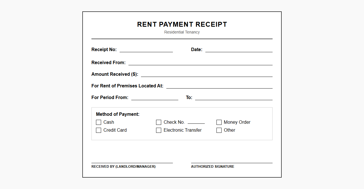 Residential Tenant Rent Payment Receipt