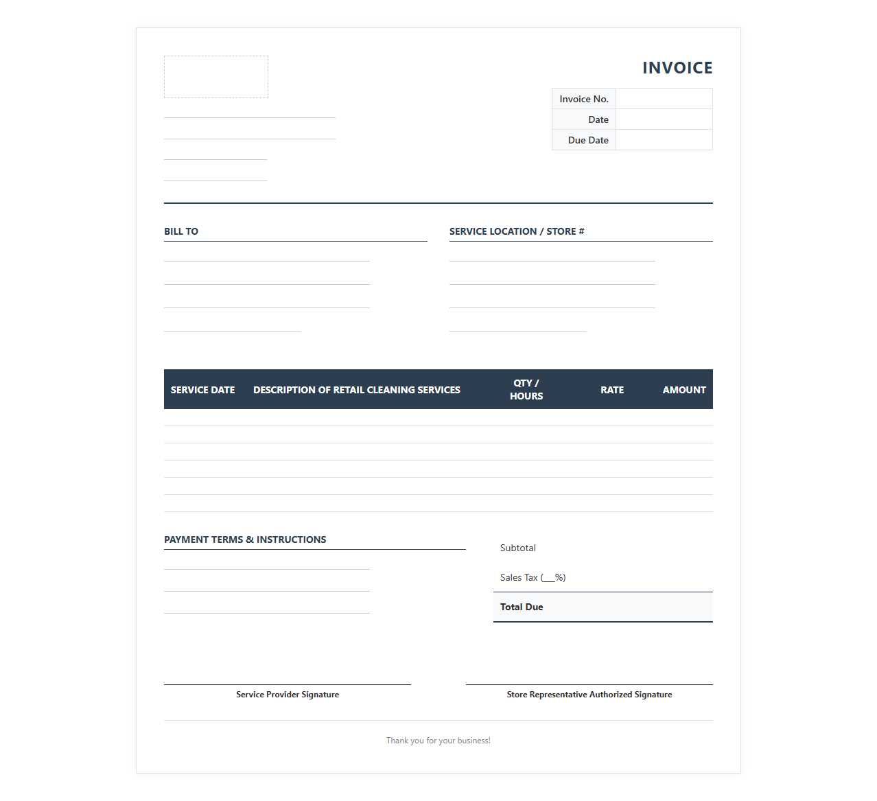 Retail Store Cleaning Service Invoice