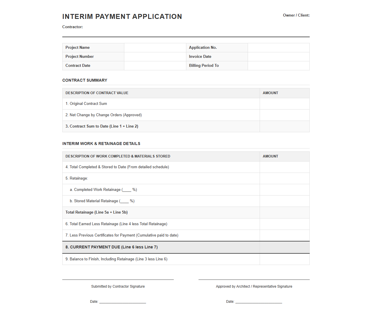Retainage and Interim Billing Invoice Template