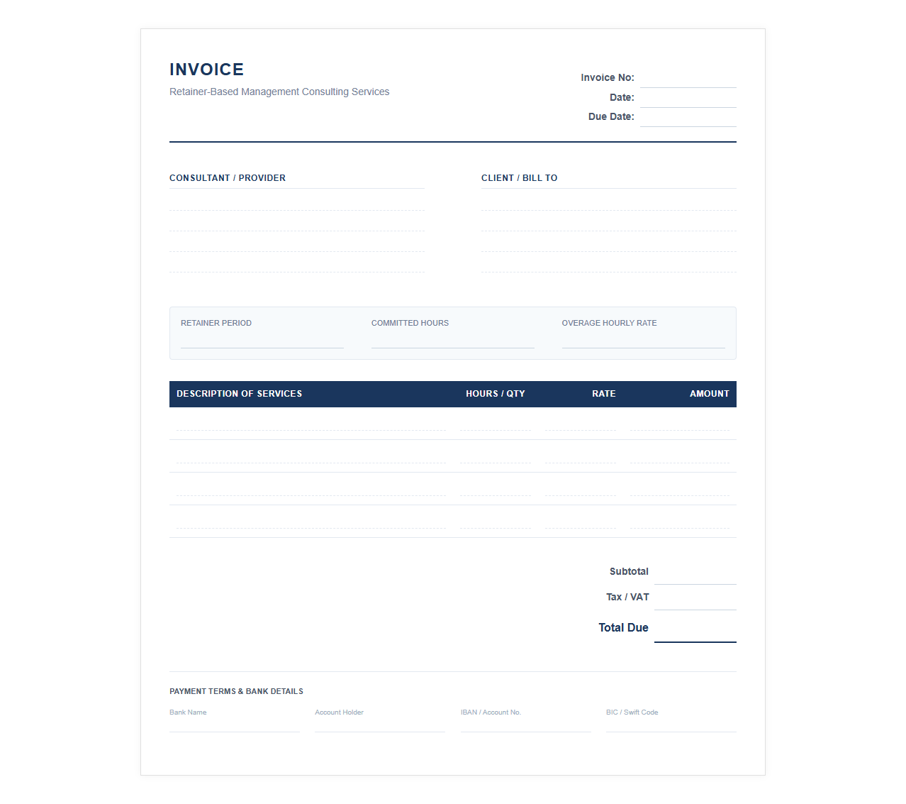Retainer-Based Management Consulting Invoice Template