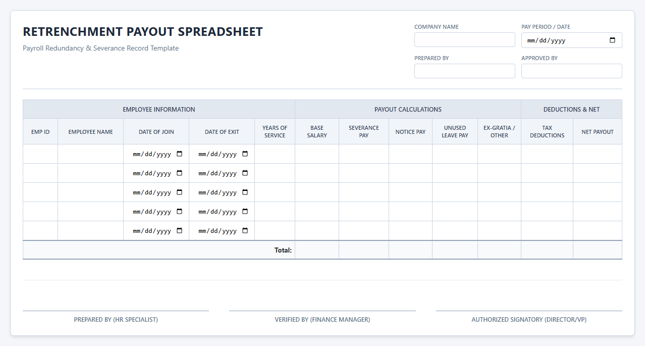 Retrenchment Payout Payroll Spreadsheet