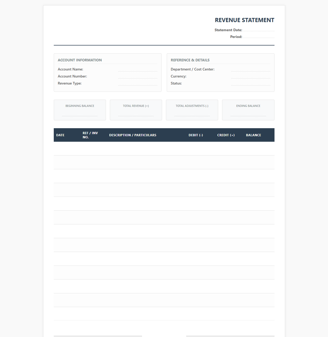 Revenue Ledger and Account Statement Template