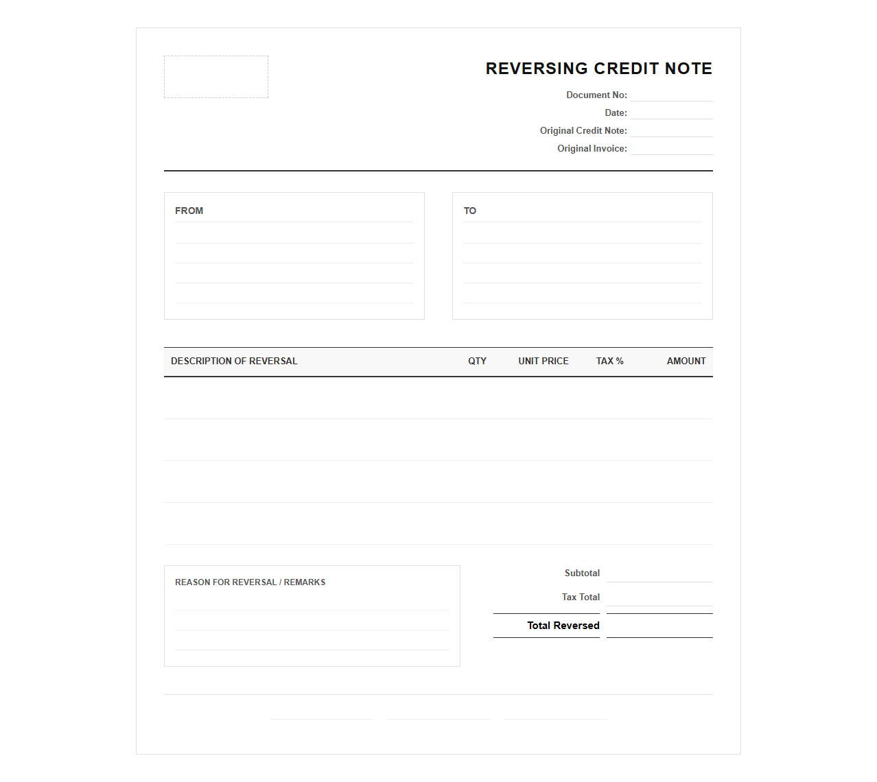 Reversing Credit Note Invoice Template