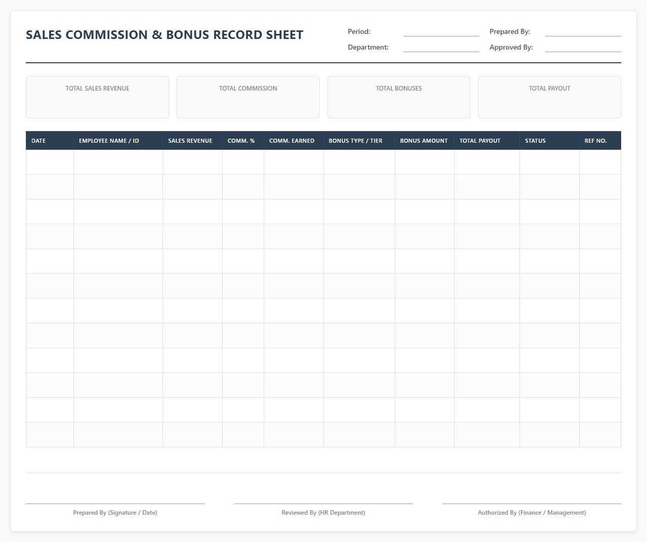 Sales Commission and Bonus Record Sheet