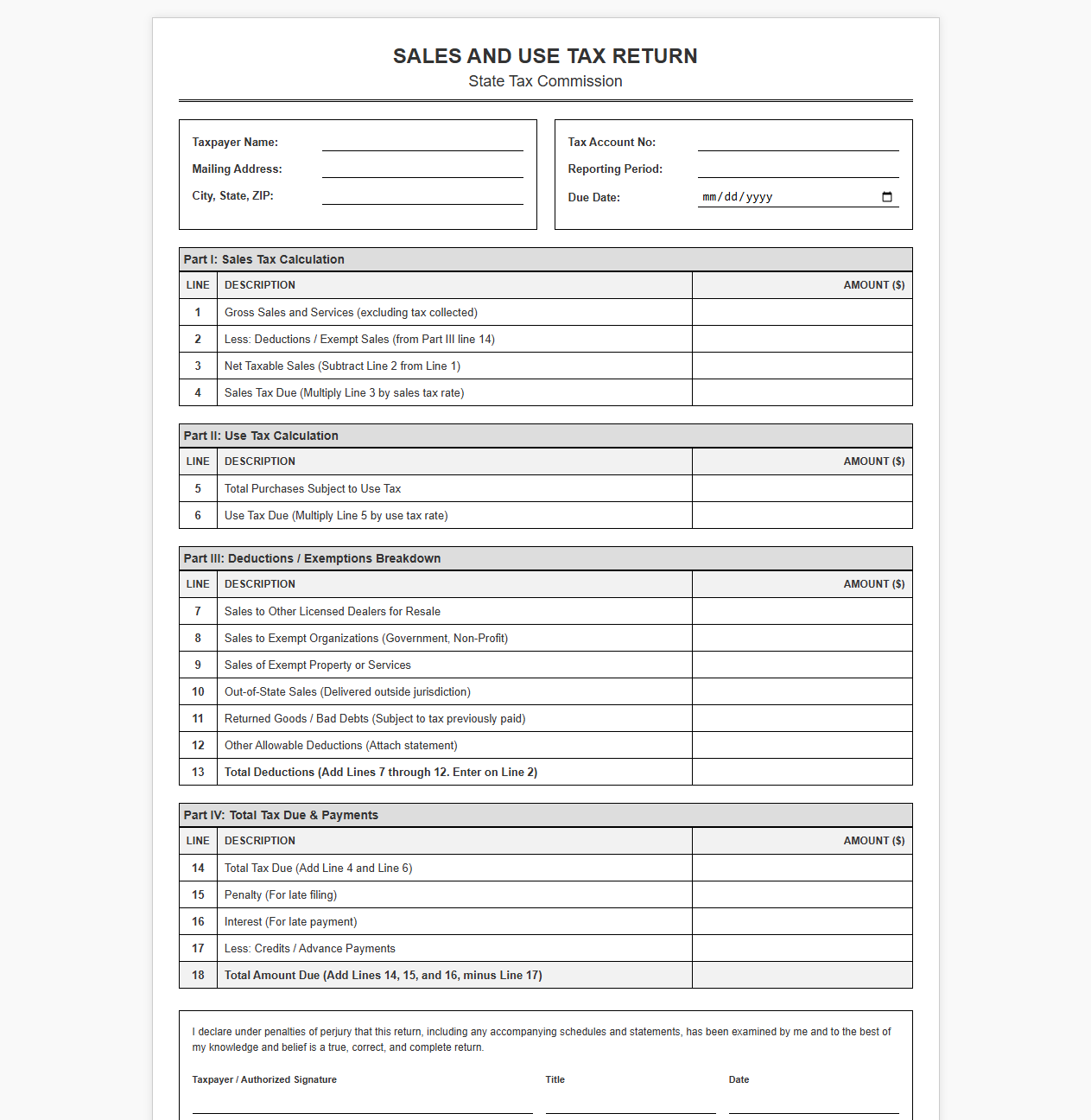 Sales and Use Tax Calculation and Return Form