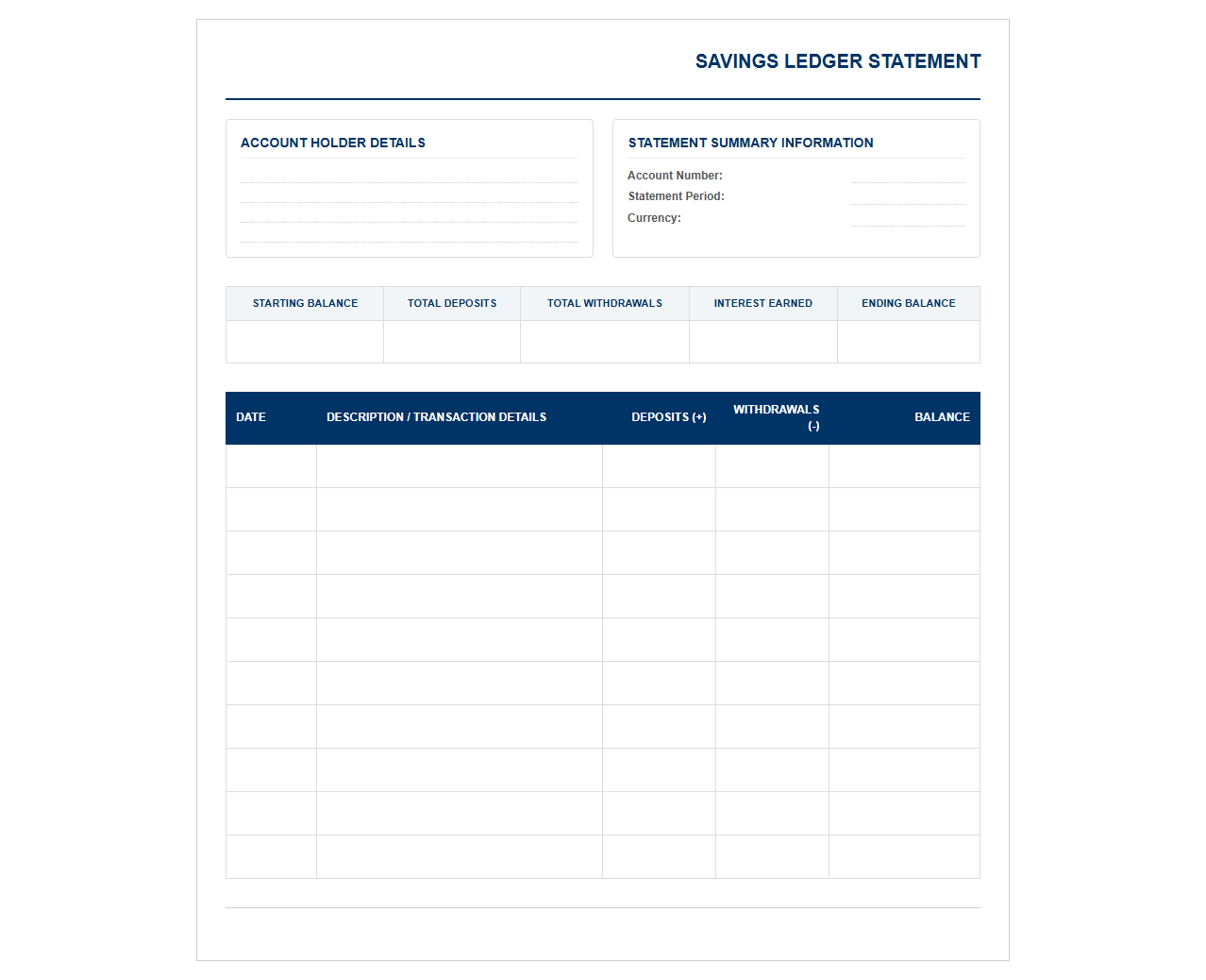 Savings Ledger Statement Layout