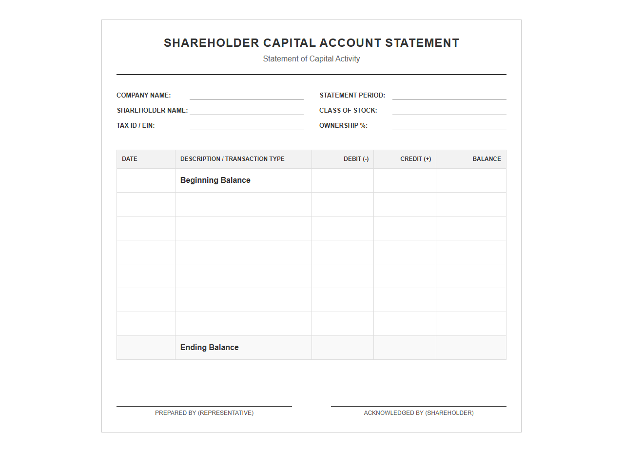 Shareholder Capital Account Statement Template