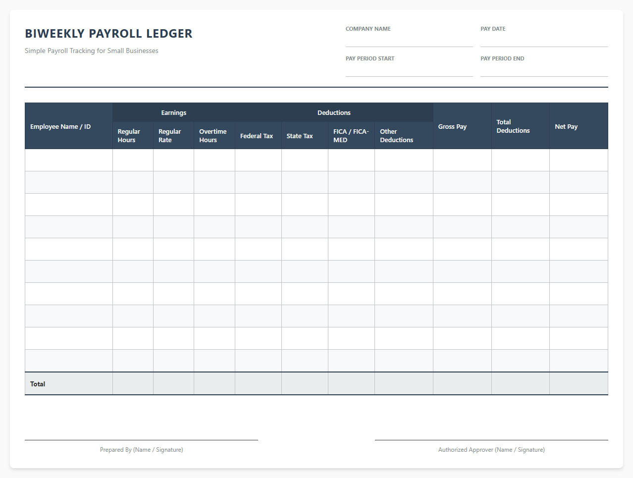Simple Biweekly Payroll Ledger for Small Businesses